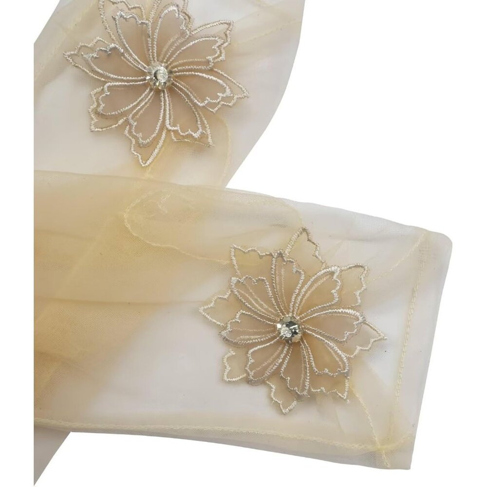 Women's Floral Champagne Diamond Flower Gloves Tulle Tea Opera Party Elegant - Picture 2 of 6